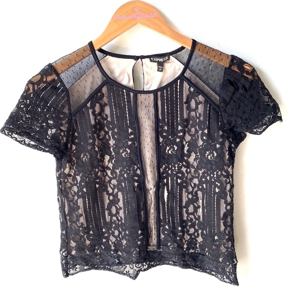 Express black lace short sleeve top, Size S